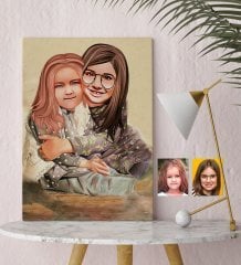 Kişiye Özel Kız Kardeşler Karikatürlü Kanvas Tablo 30x50cm-4