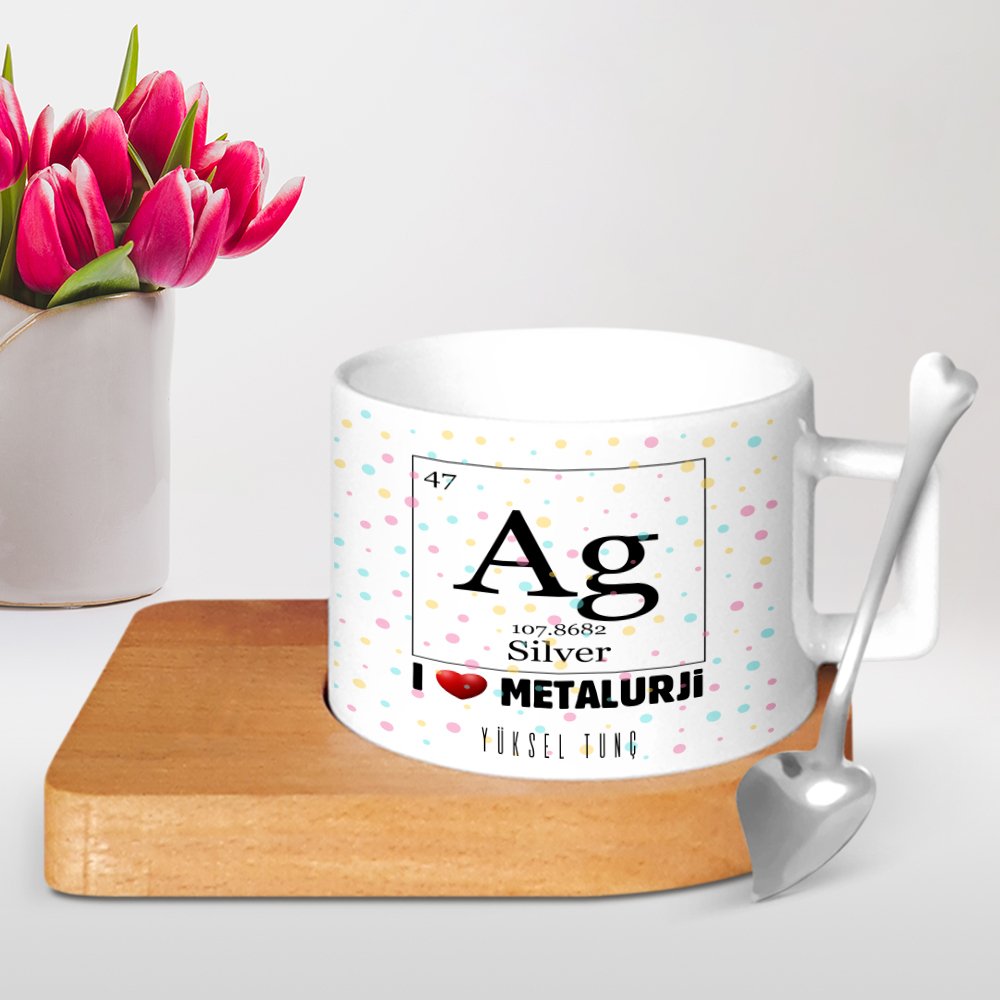 Kişiye Özel Mesleki Metalurji Teknikeri Ahşap Altlıklı Seramik Fincan  - 2
