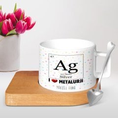 Kişiye Özel Mesleki Metalurji Teknikeri Ahşap Altlıklı Seramik Fincan  - 2