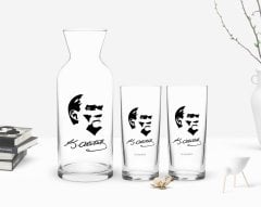 Kişiye Özel Renkli Baskılı Atatürk Temalı İkili Rakı Bardağı ve Karaf Hediye Seti-24