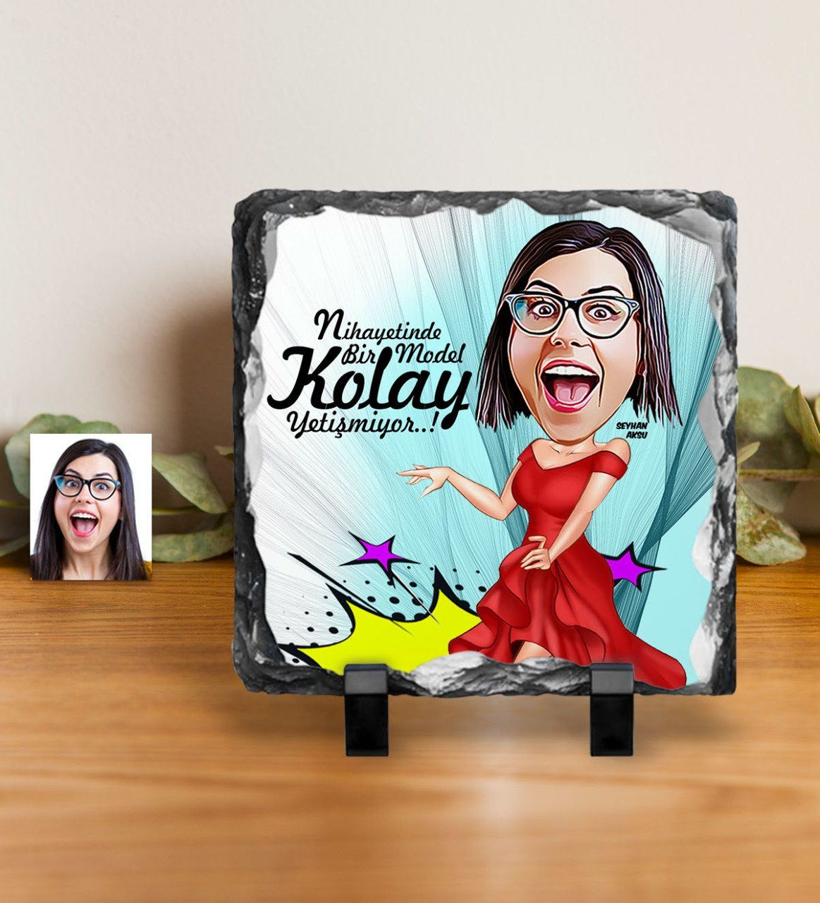 Kişiye Özel Bayan Model Karikatürlü Dekoratif Doğal Taş - 1