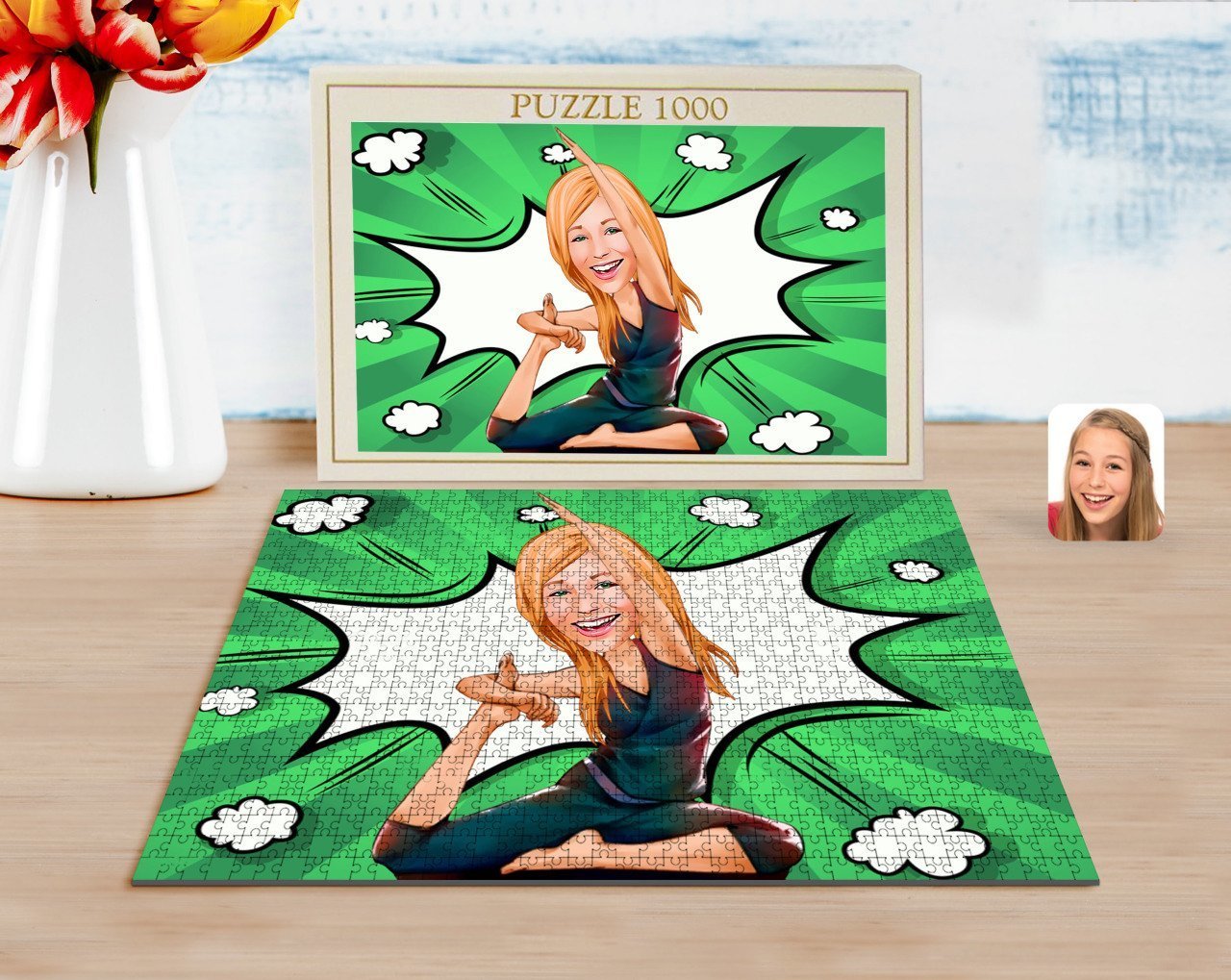 Kişiye Özel Kadın Yoga Karikatürlü 1000 Parça Profesyonel Puzzle-2