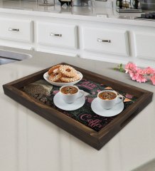 BK Gift Coffee Tasarımlı Doğal Ahşap Tepsi-2