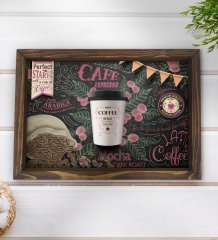 BK Gift Coffee Tasarımlı Doğal Ahşap Tepsi-2