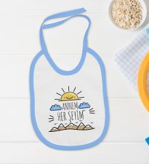 BK Kids Annem Her Şeyim Tasarımlı Mavi Bebek Body Zıbın ve Mama Önlüğü Hediye Seti-1