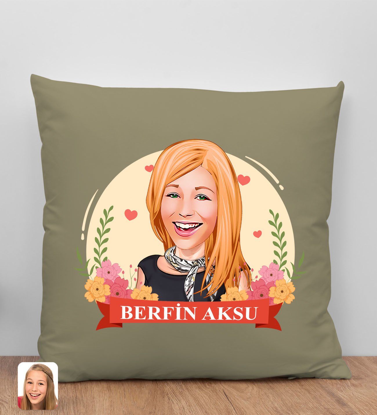 BK Gift Kişiye Özel Karikatürlü Anneler Günü Tasarımlı Haki Kırlent Yastık, Anneye Hediye, Ev Dekorasyonu, Anneler Günü Hediyesi-6
