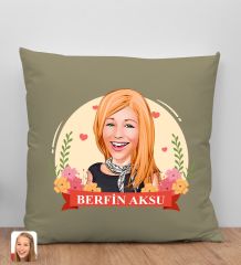 BK Gift Kişiye Özel Karikatürlü Anneler Günü Tasarımlı Haki Kırlent Yastık, Anneye Hediye, Ev Dekorasyonu, Anneler Günü Hediyesi-6