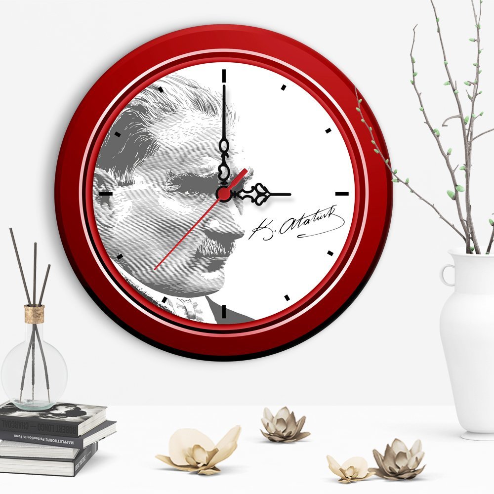 Dekoratif Atatürk Tasarımlı Ahşap Duvar Saati - 3