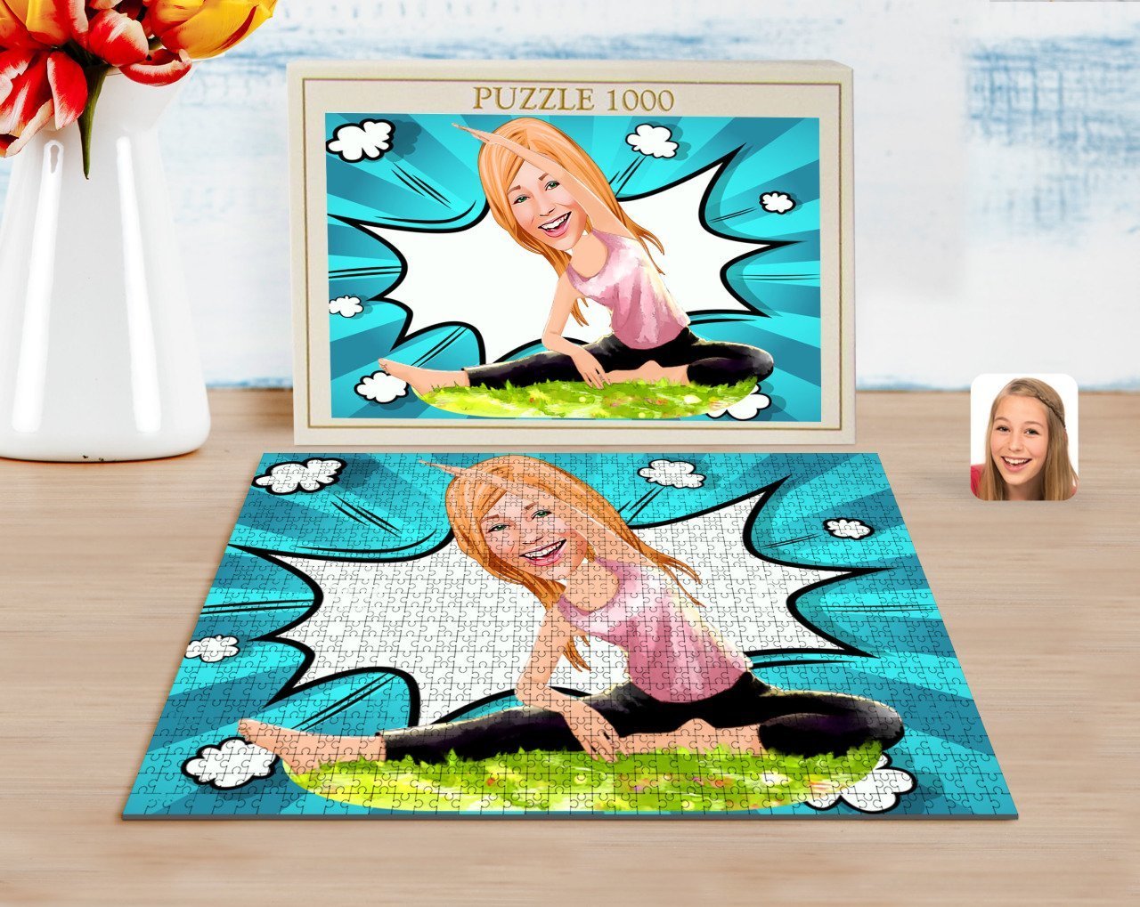 Kişiye Özel Kadın Yoga Karikatürlü 1000 Parça Profesyonel Puzzle-1