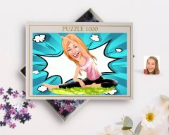 Kişiye Özel Kadın Yoga Karikatürlü 1000 Parça Profesyonel Puzzle-1