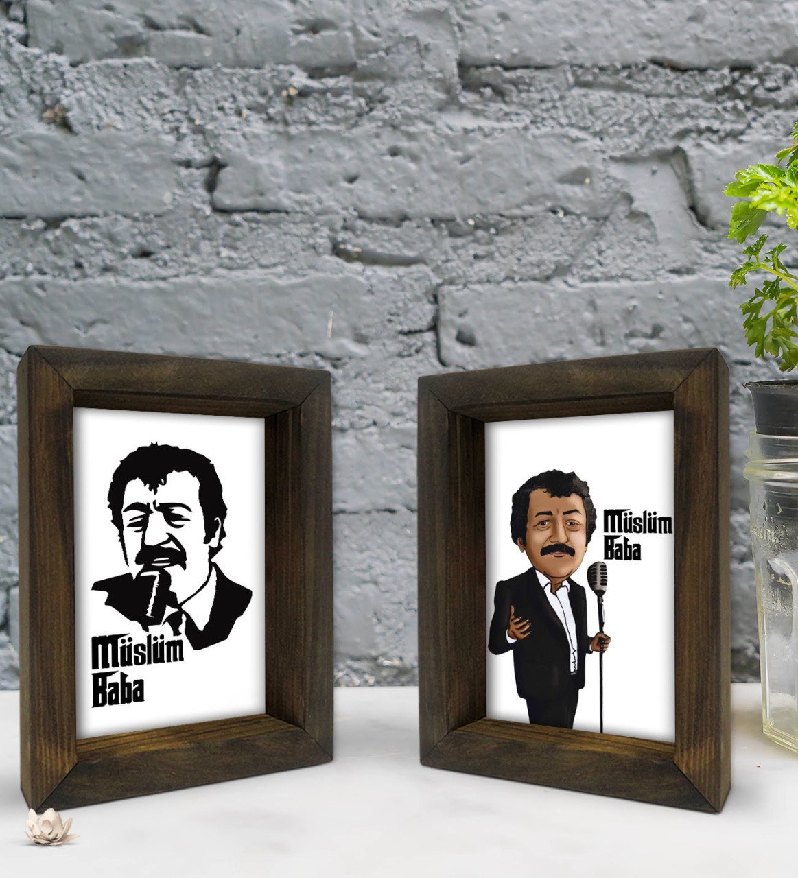 Bk Gift Müslüm Baba Tasarımlı Dekoratif 2'li Doğal Masif Ahşap Çerçeve 15x20cm-3