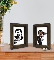 Bk Gift Müslüm Baba Tasarımlı Dekoratif 2'li Doğal Masif Ahşap Çerçeve 15x20cm-3