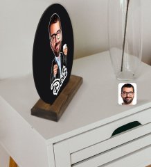 Kişiye Özel Erkek Karikatürlü Yuvarlak Ahşap Biblo-50