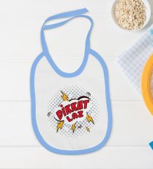 BK Kids Dikkat Laz Tasarımlı Mavi Bebek Body Zıbın ve Mama Önlüğü Hediye Seti-1