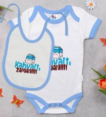 BK Kids Kahvaltı Zamanı Tasarımlı Mavi Bebek Body Zıbın ve Mama Önlüğü Hediye Seti-1