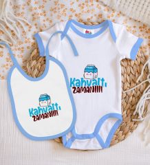 BK Kids Kahvaltı Zamanı Tasarımlı Mavi Bebek Body Zıbın ve Mama Önlüğü Hediye Seti-1