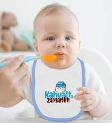 BK Kids Kahvaltı Zamanı Tasarımlı Mavi Bebek Body Zıbın ve Mama Önlüğü Hediye Seti-1