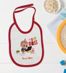 BK Kids Kişiye Özel Mini Boss Tasarımlı Kırmızı Bebek Mama Önlüğü-1