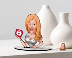 Kişiye Özel Kadın Youtuber Karikatürlü Ahşap Biblo Model-2