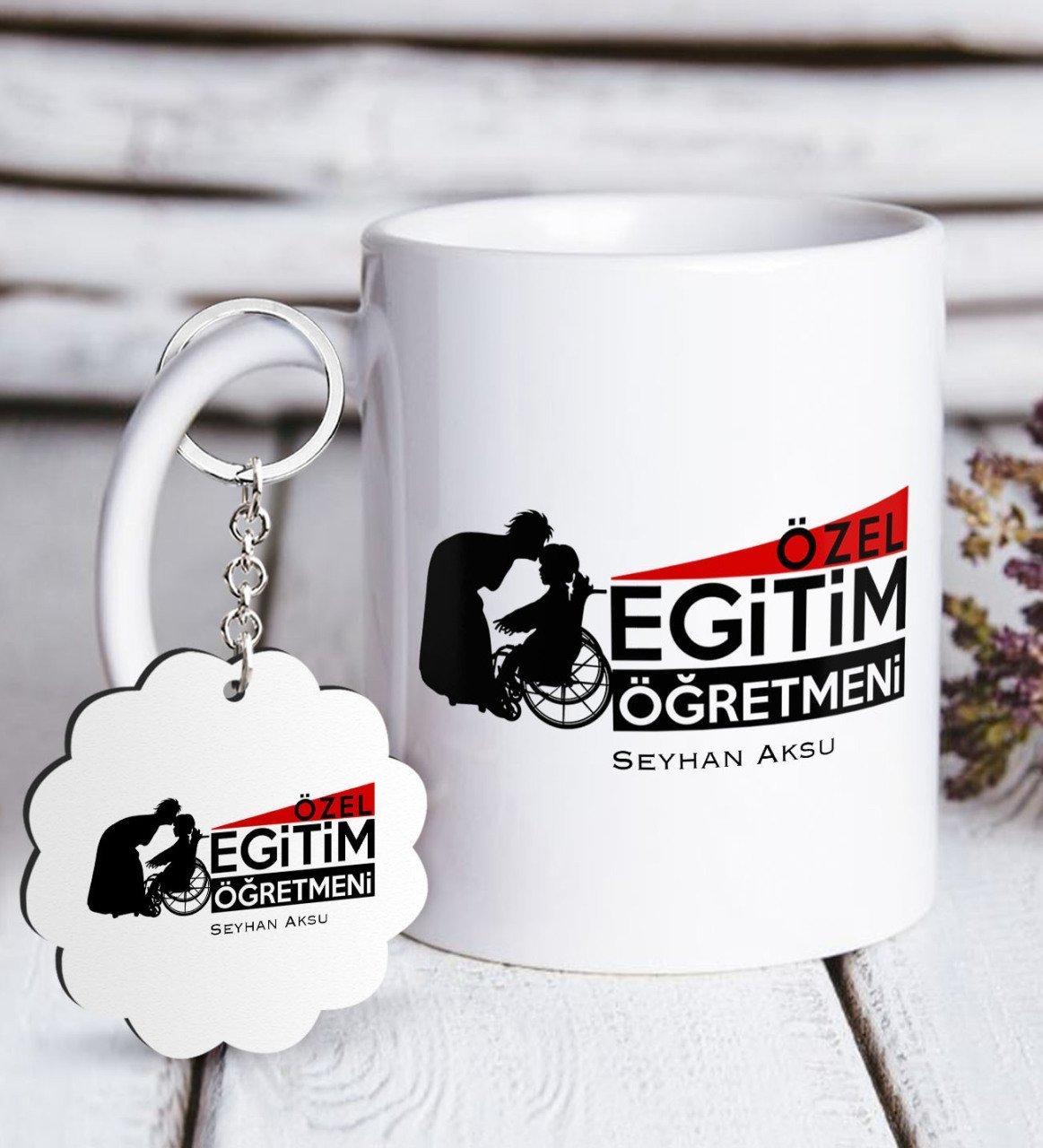 Kişiye Özel Özel Eğitim Öğretmeni Beyaz Kupa ve Anahtarlık Hediye Seti-1