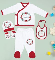 BK Kids Kişiye Özel 10 Parça Kırmızı Hastane Çıkışı Battaniye ve Yastık Hediye Seti, Yeni Doğan Bebek Giyim Hediyesi-17