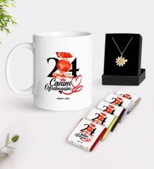 Kişiye Özel Canım Öğretmenim Beyaz Kupa Çikolata ve İsimli Papatya Kolye Hediye Seti-10