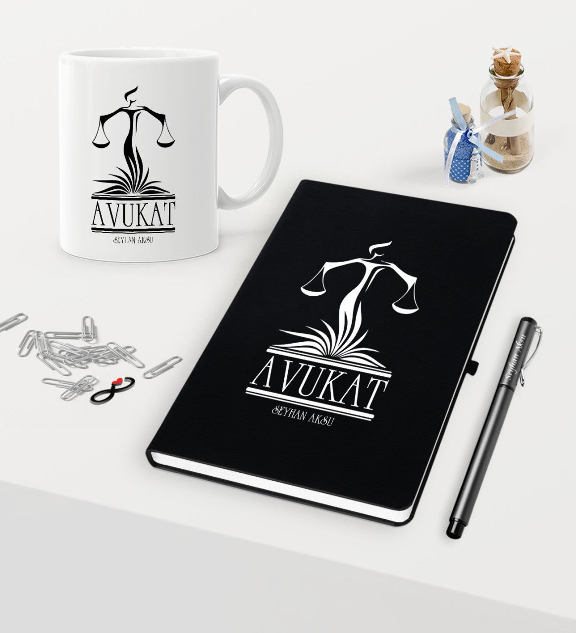 Kişiye Özel Avukat Temalı Siyah Defter Kalem Kupa Seti - 5