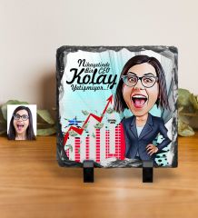 Kişiye Özel Bayan CEO Karikatürlü Dekoratif Doğal Taş - 2