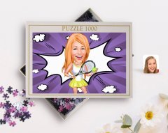Kişiye Özel Kadın Tenis Oyuncusu Karikatürlü 1000 Parça Profesyonel Puzzle-2