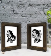 Bk Gift Müslüm Baba Tasarımlı Dekoratif 2'li Doğal Masif Ahşap Çerçeve 15x20cm-2
