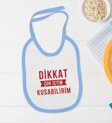 BK Kids Dikkat Çok İçtim Tasarımlı Mavi Bebek Body Zıbın ve Mama Önlüğü Hediye Seti-1