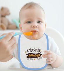 BK Kids Babasının Aslan Oğlu Tasarımlı Mavi Bebek Body Zıbın ve Mama Önlüğü Hediye Seti-1