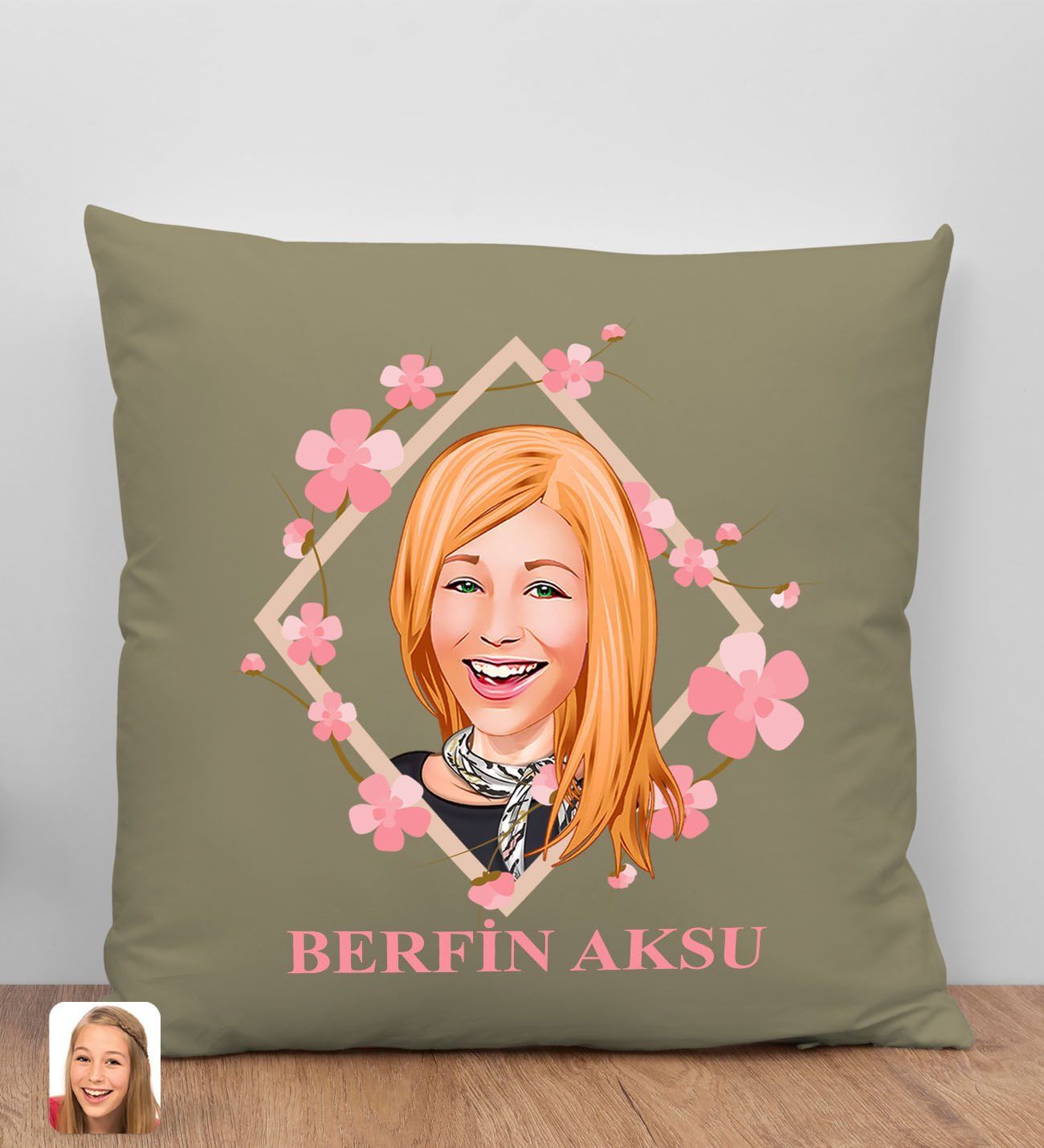 BK Gift Kişiye Özel Karikatürlü Anneler Günü Tasarımlı Haki Kırlent Yastık, Anneye Hediye, Ev Dekorasyonu, Anneler Günü Hediyesi-4