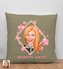 BK Gift Kişiye Özel Karikatürlü Anneler Günü Tasarımlı Haki Kırlent Yastık, Anneye Hediye, Ev Dekorasyonu, Anneler Günü Hediyesi-4