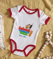BK Kids Kişiye Özel Babamı Aratmayın Bana Tasarımlı Kırmızı Bebek Body Zıbın-1