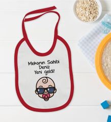 BK Kids Kişiye Özel Mekanın Sahibi Yeni Geldi Tasarımlı Kırmızı Bebek Mama Önlüğü-1