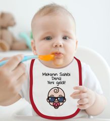 BK Kids Kişiye Özel Mekanın Sahibi Yeni Geldi Tasarımlı Kırmızı Bebek Mama Önlüğü-1