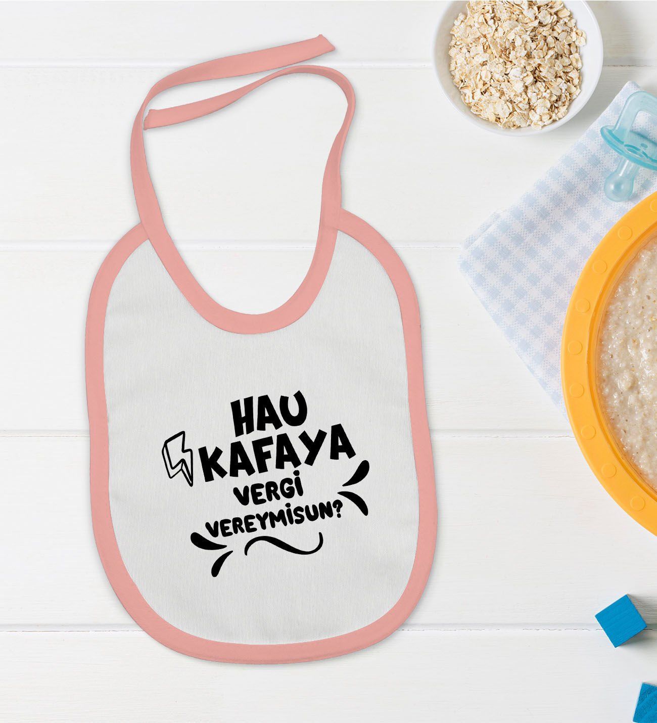 BK Kids Hau Kafaya Tasarımlı Pembe Bebek Mama Önlüğü-1