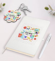 Kişiye Özel Sınıf Öğretmeni Beyaz Defter Kalem ve Anahtarlık Hediye Seti-10