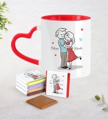 Kişiye Özel Sevgililer Günü Kırmızı Kalpli Kupa ve Çikolata Seti-113