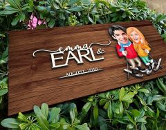 BK Gift Kişiye Özel Sevgililer Karikatürlü Kabartma Figürlü Ahşap Tablo, Duvar Dekoru, Arkadaşa Hediye, Özel Tasarım Ev Hediyesi-107