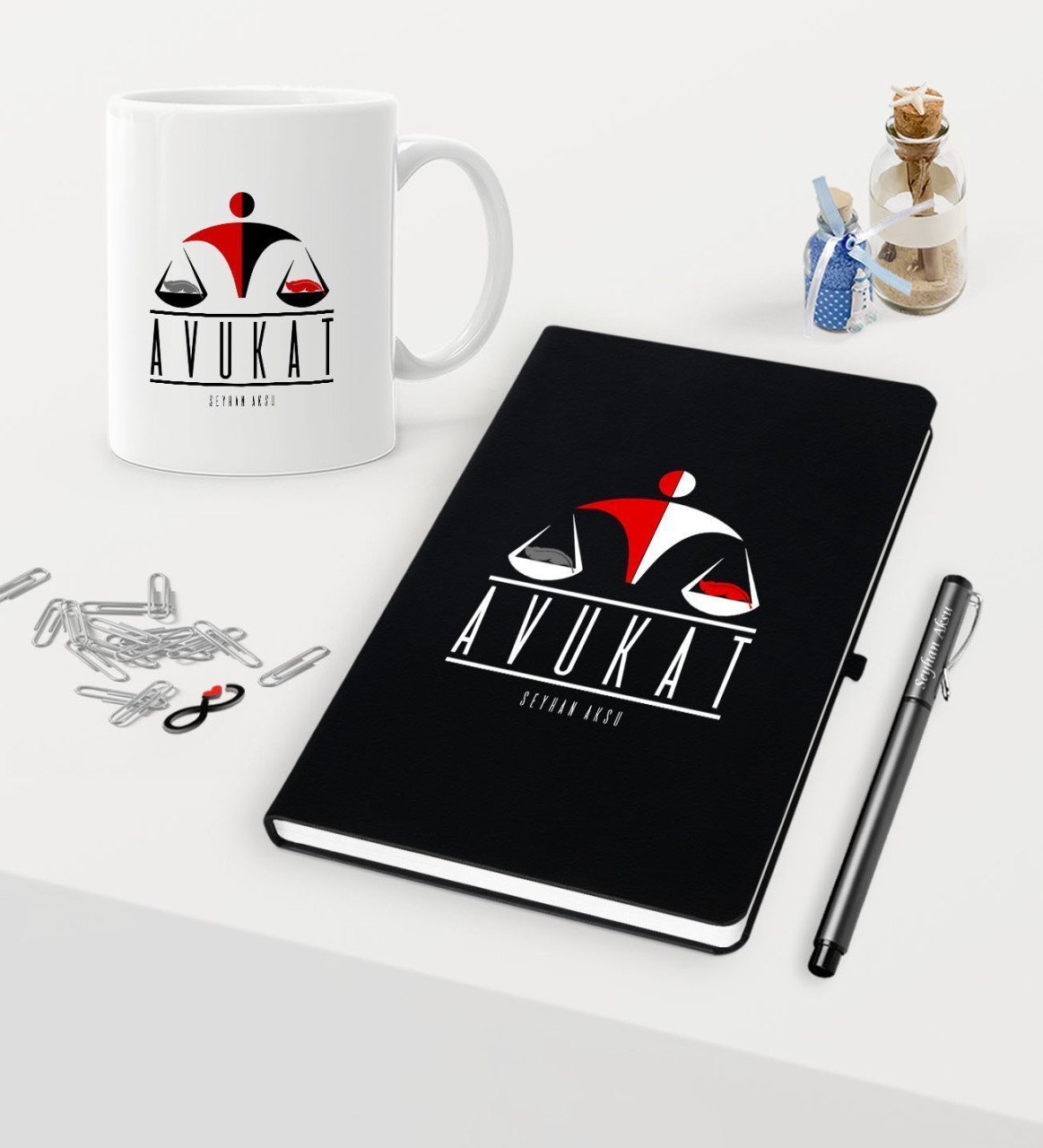 Kişiye Özel Avukat Temalı Siyah Defter Kalem Kupa Seti - 4