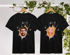 BK Gift Kişiye Özel Sevgililer Karikatürlü İkili Siyah T-shirt Seti, Sevgililer Hediye, Çift Hediyesi, Yıl Dönümü Hediyesi, Kişiye Özel Tişört-24