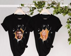 BK Gift Kişiye Özel Sevgililer Karikatürlü İkili Siyah T-shirt Seti, Sevgililer Hediye, Çift Hediyesi, Yıl Dönümü Hediyesi, Kişiye Özel Tişört-24