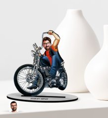 Kişiye Özel Erkek Motorcu Karikatürlü Ahşap Biblo Model-5