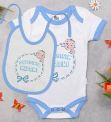 BK Kids Dayısının Kızanı Tasarımlı Mavi Bebek Body Zıbın ve Mama Önlüğü Hediye Seti-1