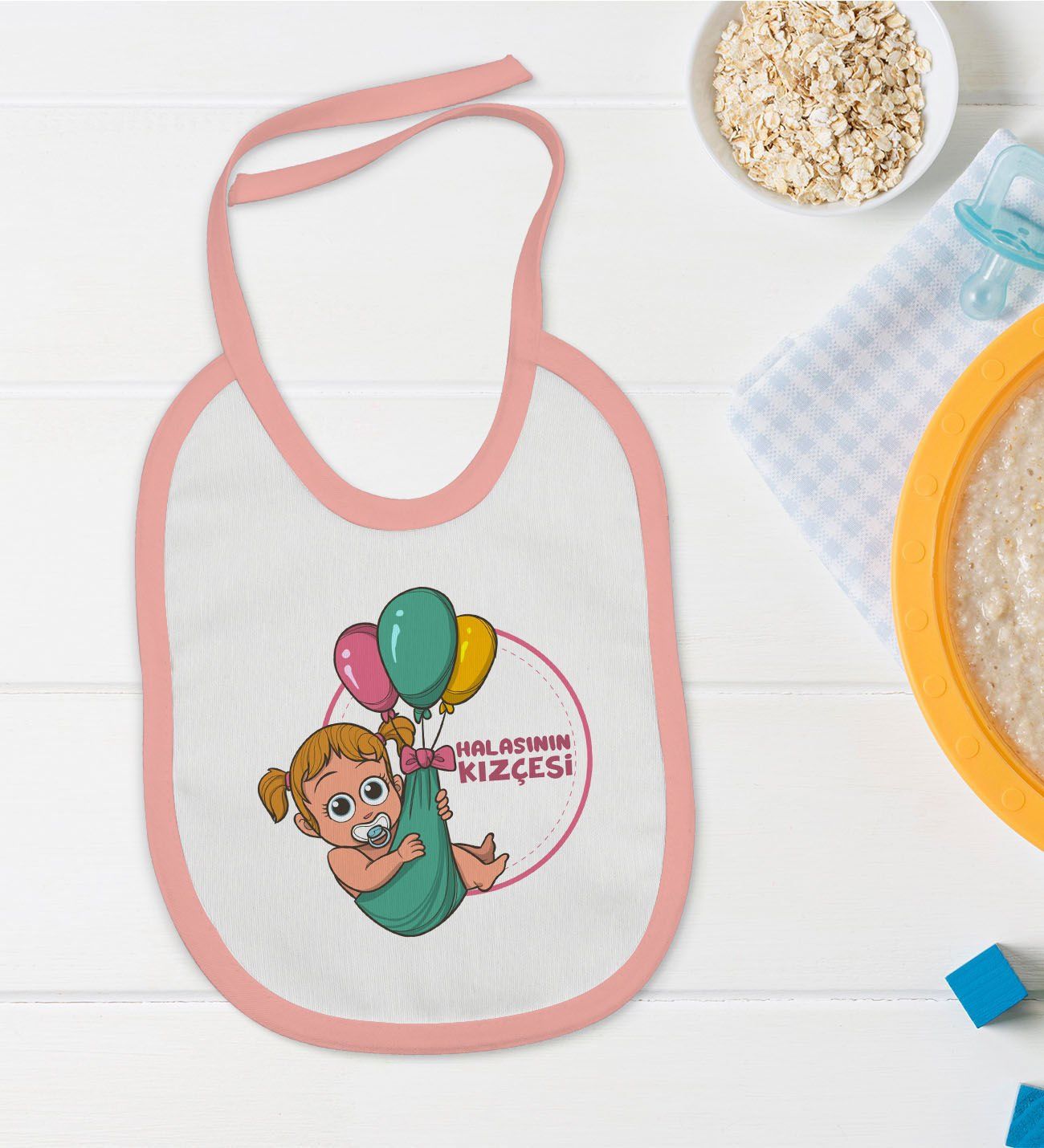 BK Kids Halasının Kızçesi Tasarımlı Pembe Bebek Mama Önlüğü-1
