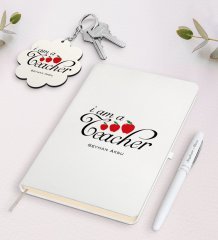 Kişiye Özel Sınıf Öğretmeni Beyaz Defter Kalem ve Anahtarlık Hediye Seti-6