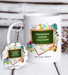 Kişiye Özel Öğretmenler Günümüz Kutlu Olsun Beyaz Kupa ve Anahtarlık Hediye Seti-7