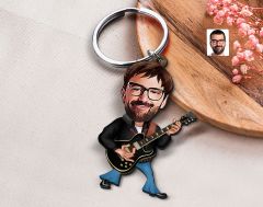BK Gift Kişiye Özel Rock And Roll Karikatürlü Ahşap Anahtarlık-1 Sevgiliye Hediye, Arkadaşa Hediye, Doğum Günü Hediyesi